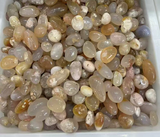 Enchanting 15-20mm Cherry Blossom Agate Tumbled Stones - 1kg Bulk Heart Healing Crystals (Pink-White Floral Patterns, Madagascar)
