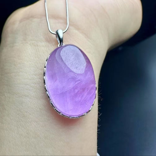 Natural Kunzite Pendant Necklace - 925 Sterling Silver Healing Crystal Jewelry Gift for Women