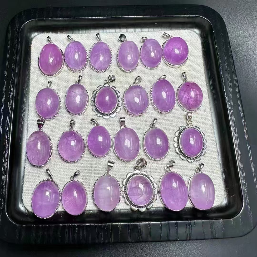 Natural Kunzite Pendant Necklace - 925 Sterling Silver Healing Crystal Jewelry Gift for Women