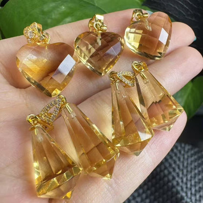 Natural Citrine Dual Pendant Set - Faceted Heart & Pendulum Necklace in Gold-Plated 925 Silver, Healing Crystal Gift