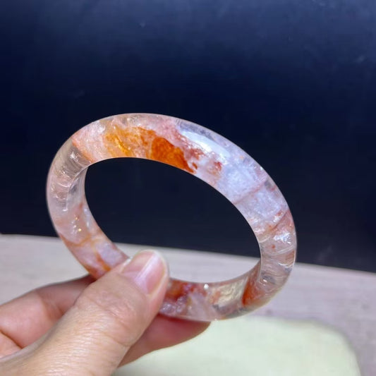 Natural Fire Quartz Stone Bracelet Bangle- 59.5mm Inner Diameter, 13.5mm Wide (Medium Size) - Handcrafted Gemstone Bangle - 53g