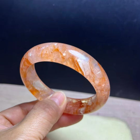Natural Fire Quartz & Golden Healer Bracelet - 57mm Inner 13mm Wide Bangle - Fiery Energy & Healing Light