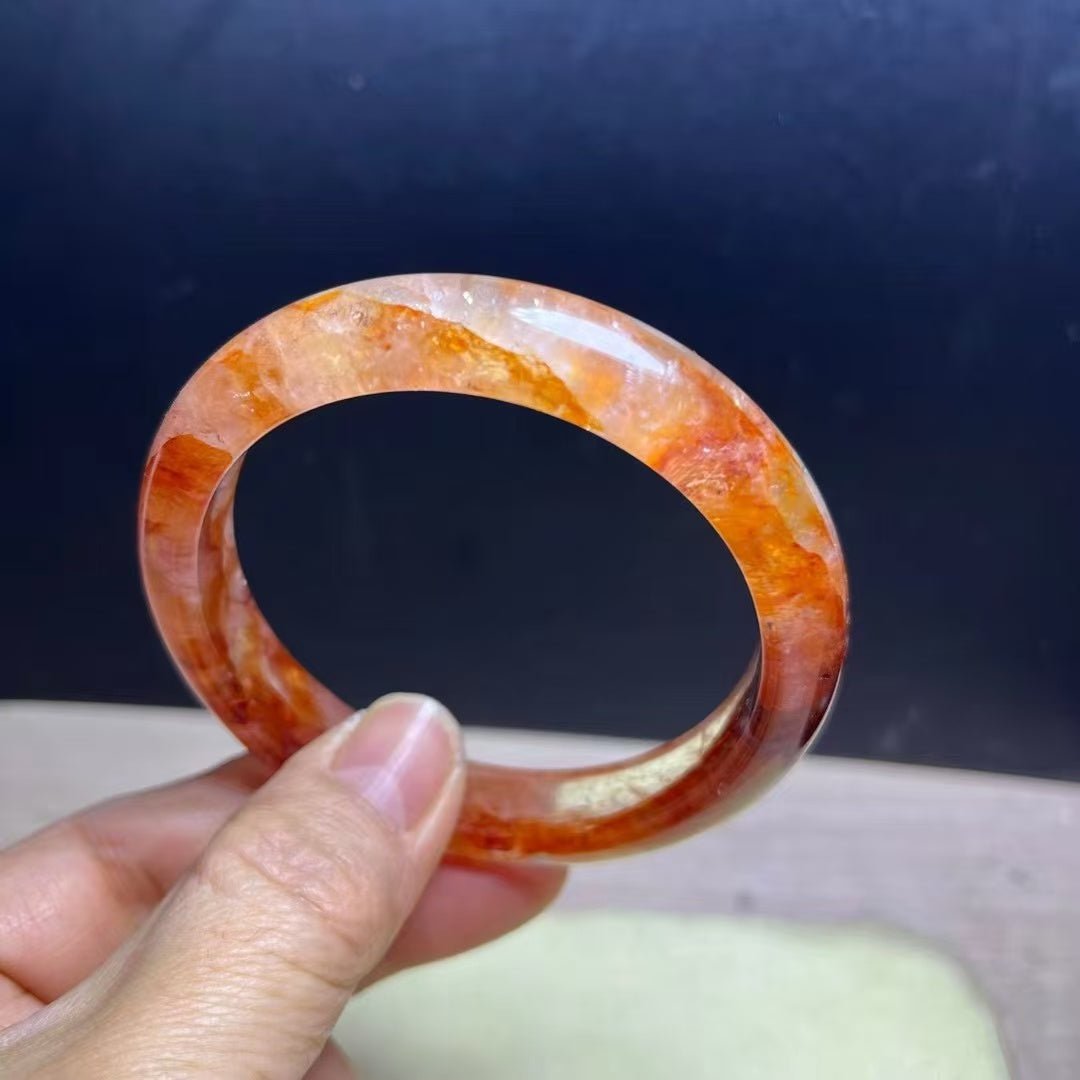Natural Sunset Fire Quartz Bracelet Bangle- 58mm Inner Diameter, 12.5m Wide (Medium Size) - Handcrafted Gemstone Bangle