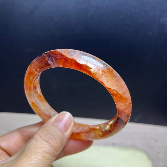 Natural Sunset Fire Quartz Bracelet Bangle- 58mm Inner Diameter, 12.5m Wide (Medium Size) - Handcrafted Gemstone Bangle