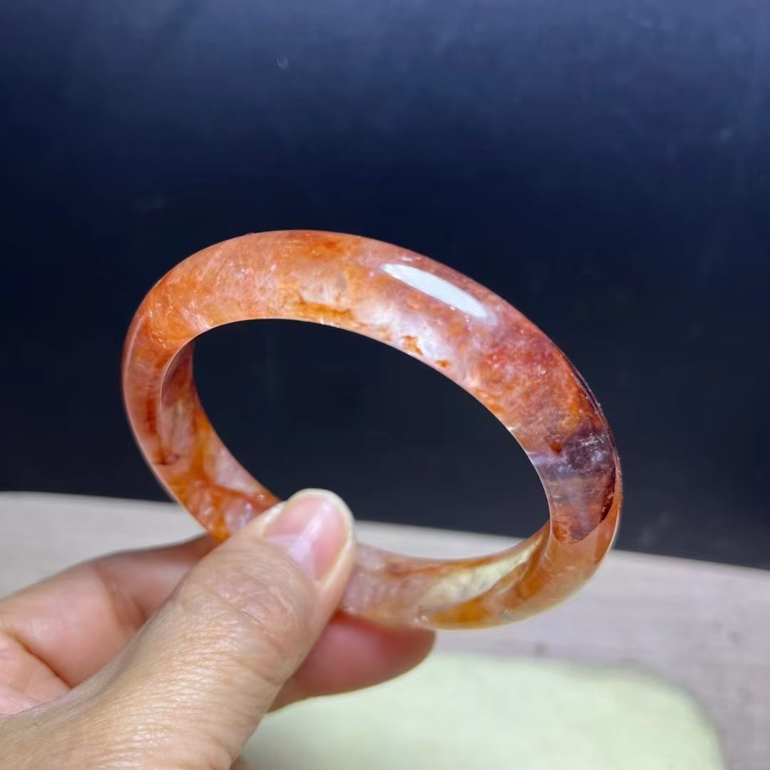 Natural Sunset Fire Quartz Bracelet Bangle- 58mm Inner Diameter, 12.5m Wide (Medium Size) - Handcrafted Gemstone Bangle