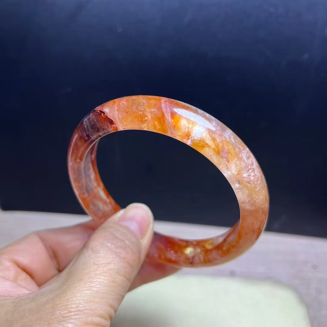 Natural Sunset Fire Quartz Bracelet Bangle- 58mm Inner Diameter, 12.5m Wide (Medium Size) - Handcrafted Gemstone Bangle