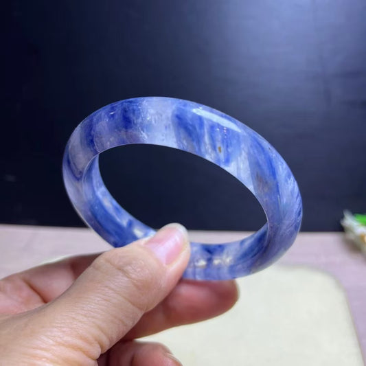 Natural Blue Kyanite Crystal Bracelet - Sky-White Icy Kyanite - 56mm Inner Diameter