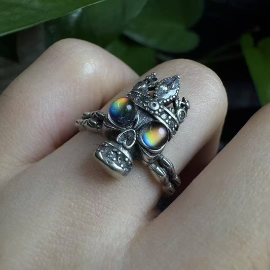 Moon Queen Skull Ring - Natural Madagascar Moonstone Adjustable 925 Silver Gothic Jewelry|Bulk Price