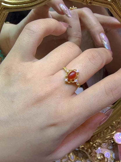 Vintage Elegance 925 Silver Gold-Plated Ring – Handcrafted Oval Gemstone Ring (Choose: Queen Conch, Red Agate, Black/ Purple Mother of Pearl)