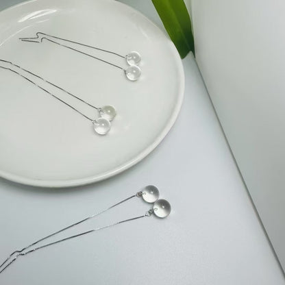 Natural Clear Quartz Beaded Earrings - 925 Sterling Silver Dangle Ear Wires with Premium Crystal Balls|Bulk Price