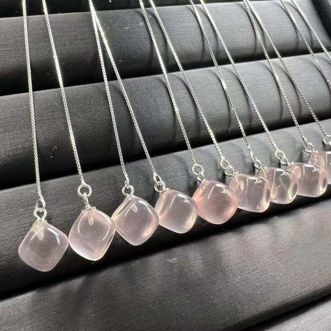 Jelly-like Rose Quartz Square Earrings - 925 Sterling Silver Dangle Ear Wires with Translucent Pink Crystal Cubes |Bulk Price