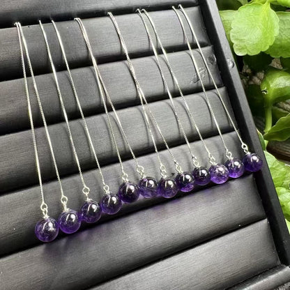 Amethyst Beaded Dangle Earrings - 925 Sterling Silver Ear Wires with 6mm Natural Purple Crystal Balls|Bulk Price