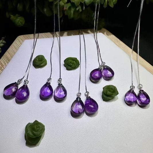 Premium Amethyst Teardrop Earrings - 925 Sterling Silver Dangle Ear Wires Natural Violet Gemstones|Bulk Price