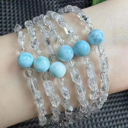 Larimar Healing Bracelet – Genuine Dominican Sea Stone & Herkimer Diamonds （925 Sterling Silver buckle)|Bulk Price