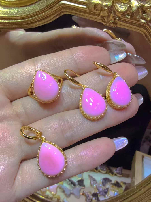 Pink Queen Conch Teadrop Shape Jewelry Set (S925 gold-plated)|Bulk Price