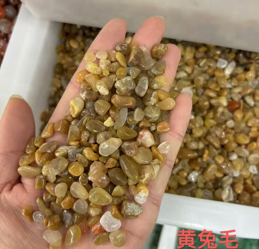 5-7mm Natural Yellow Rutilated Quartz / Rabbit Hair Quartz Chips -(1kg)-Bulk Price