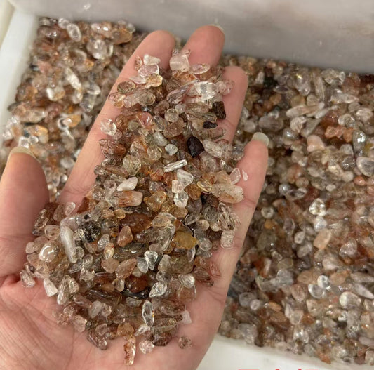 5-7mm Natural Super 7 Quartz (black-gold)Chips -1kg-Bulk price-Black Rutilated Quartz With Hematite