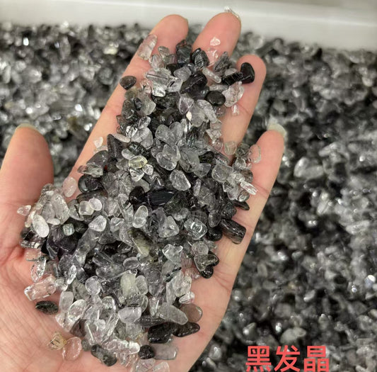 5-7mm AA Grade Natural Black Rutiled Quartz Chips -1kg-Bulk price