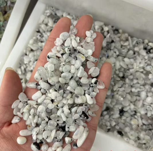 5-7mm Natural Black-Spotted Moonstone / Shadow Moonstone Chips -(1kg)-Bulk Price