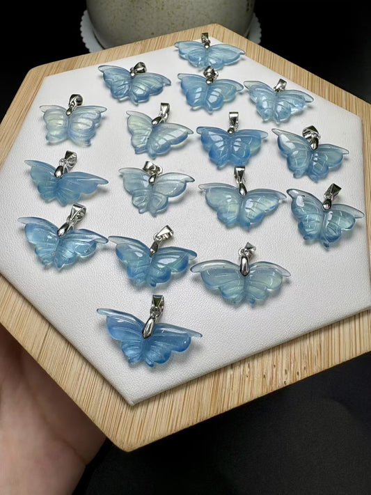 Aquamarine Butterfly Pendant Necklace - Genuine Blue Gemstone in Sterling Silver 925, Ethereal Wing Jewelry Gift for Women|Bulk Price