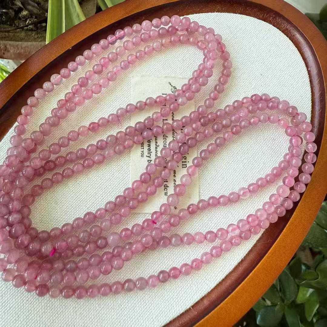 Madagascar Purple Rose Quartz Triple Wrap Bracelet - 4.2mm & 5.5mm Natural Stone Beads for Unconditional Love & Emotional Healing