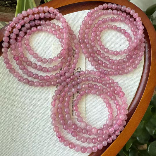Madagascar Purple Rose Quartz Triple Wrap Bracelet - 4.2mm & 5.5mm Natural Stone Beads for Unconditional Love & Emotional Healing