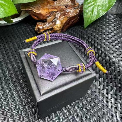Handmade Hexagram Crystal Bracelet - Adjustable Elastic String with Natural Stones for Protection & Energy (Choose Your Crystal: Amethyst, Labradorite, Rose Quartz, Fire Quartz, Smoky Quartz, Clear Quartz)