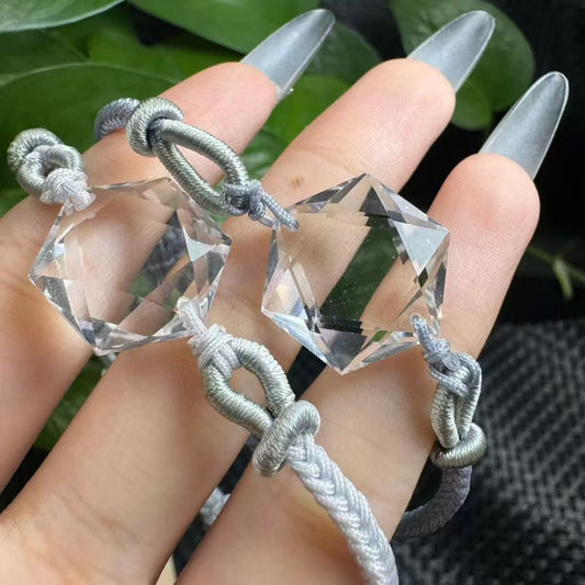 Handmade Hexagram Crystal Bracelet - Adjustable Elastic String with Natural Stones for Protection & Energy (Choose Your Crystal: Amethyst, Labradorite, Rose Quartz, Fire Quartz, Smoky Quartz, Clear Quartz)