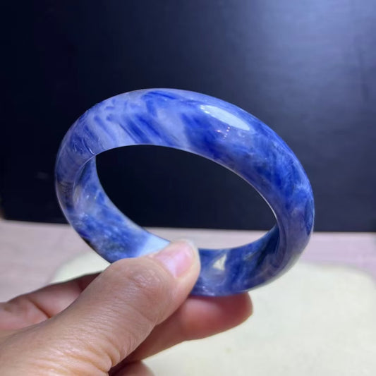 Natural Blue Kyanite Crystal Bracelet - Sky-White Icy Kyanite - 59.5mm Inner Diameter