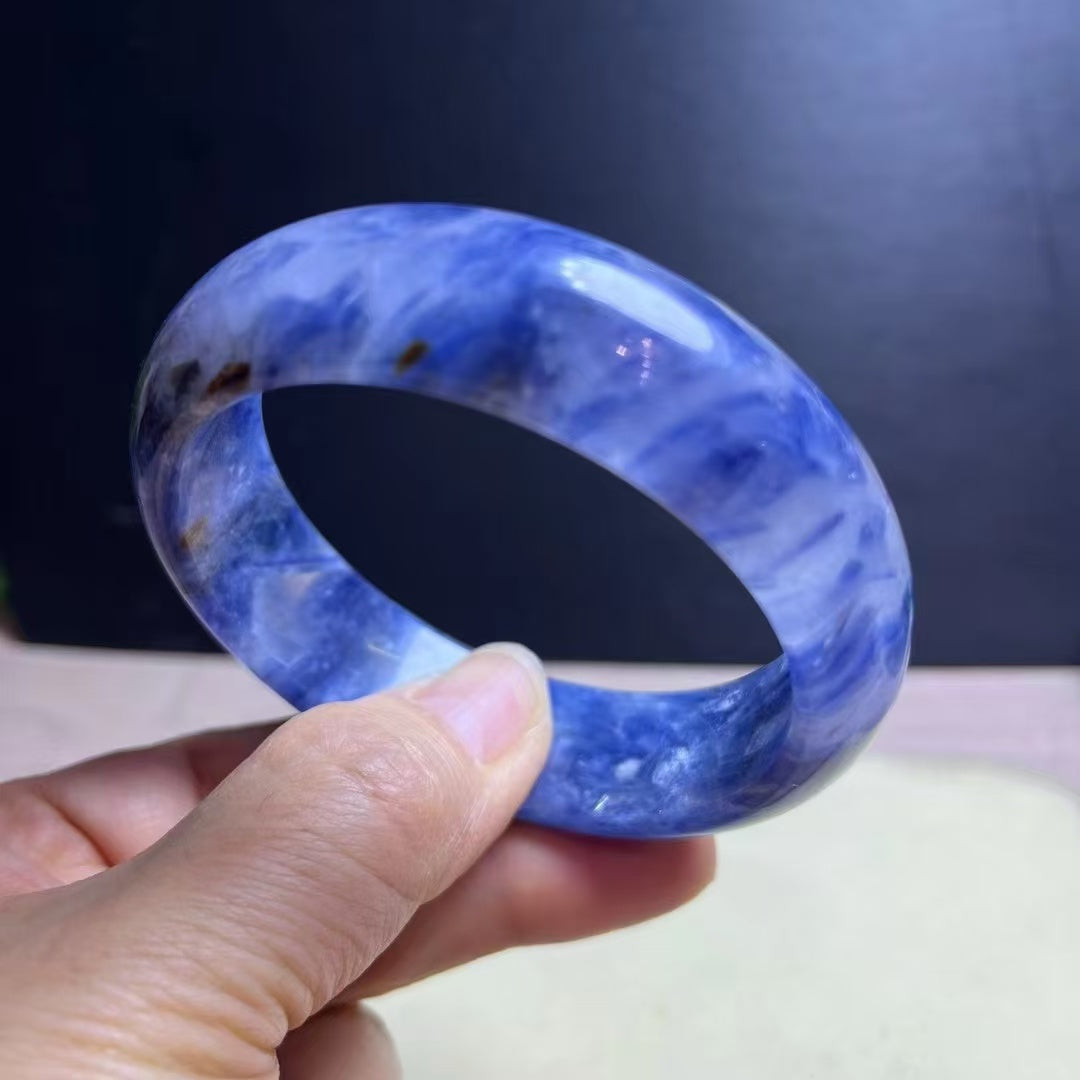Natural Blue Kyanite Crystal Bracelet - Sky-White Icy Kyanite - 59.5mm Inner Diameter