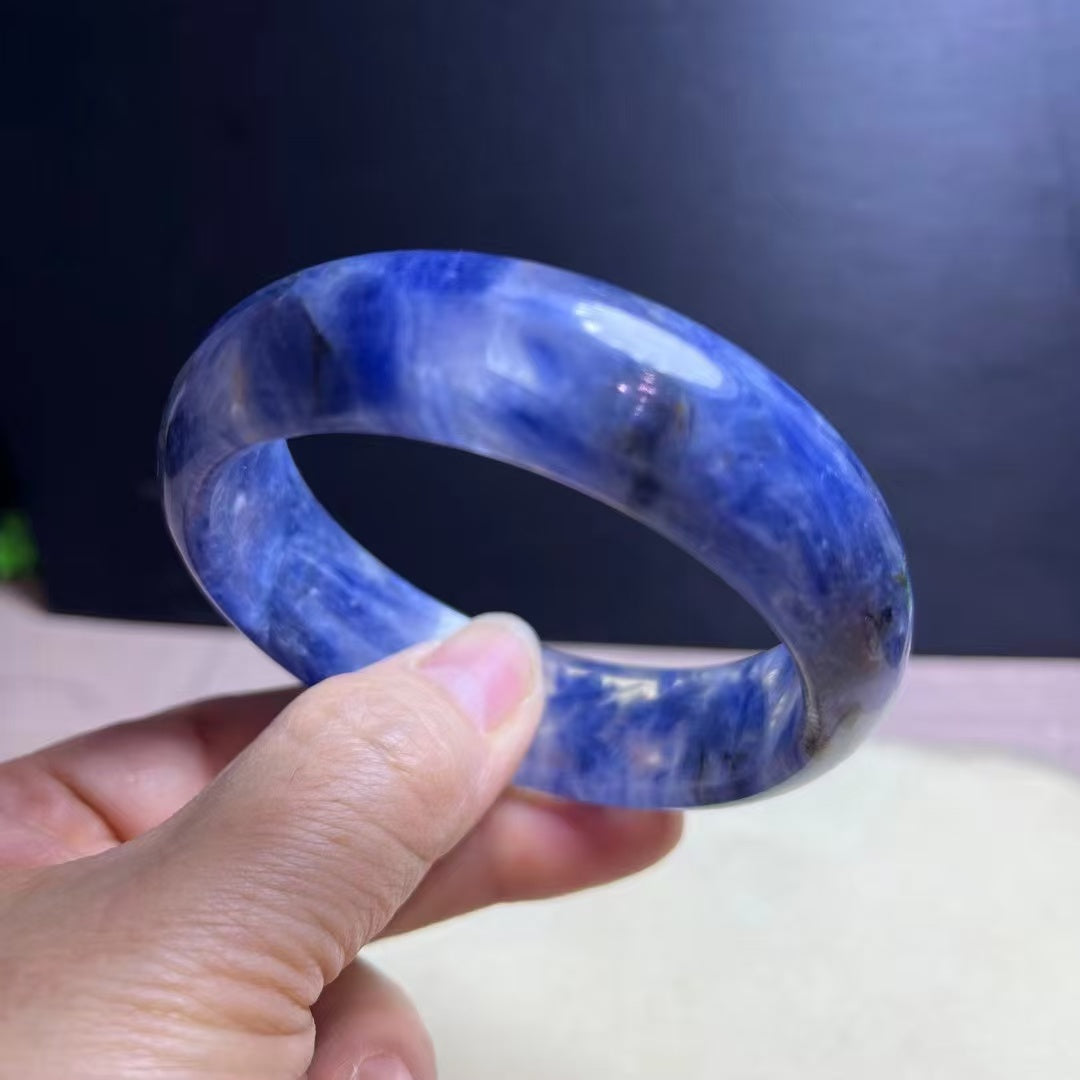 Natural Blue Kyanite Crystal Bracelet - Sky-White Icy Kyanite - 59.5mm Inner Diameter