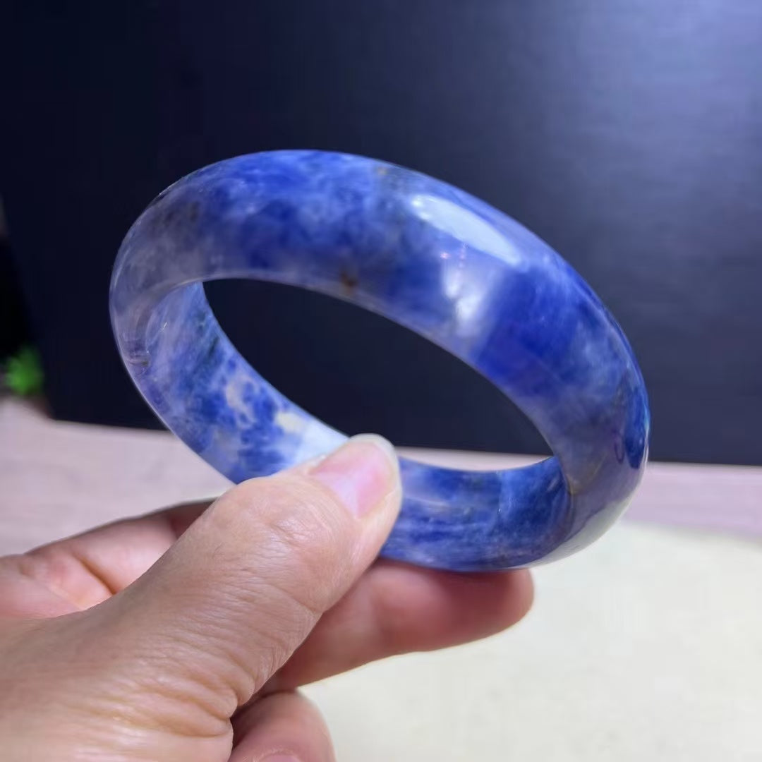 Natural Blue Kyanite Crystal Bracelet - Sky-White Icy Kyanite - 59.5mm Inner Diameter