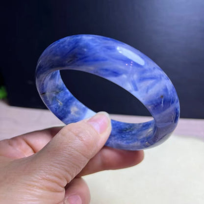 Natural Blue Kyanite Crystal Bracelet - Sky-White Icy Kyanite - 59.5mm Inner Diameter
