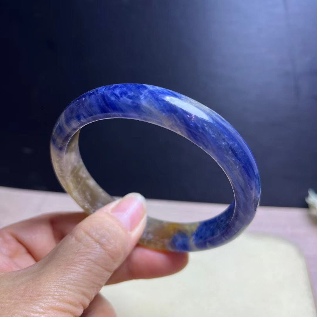Natural Blue Kyanite Crystal Bracelet - Sky-White Icy Kyanite - 63mm Inner Diameter
