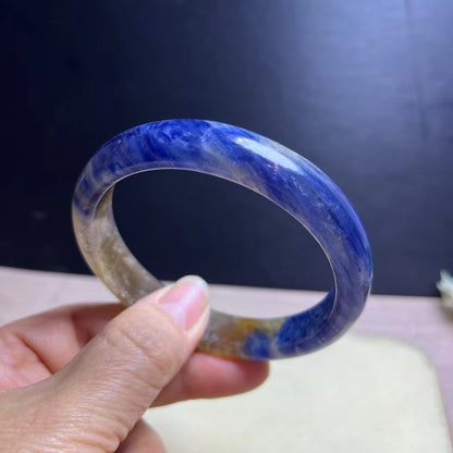 Natural Blue Kyanite Crystal Bracelet - Sky-White Icy Kyanite - 63mm Inner Diameter
