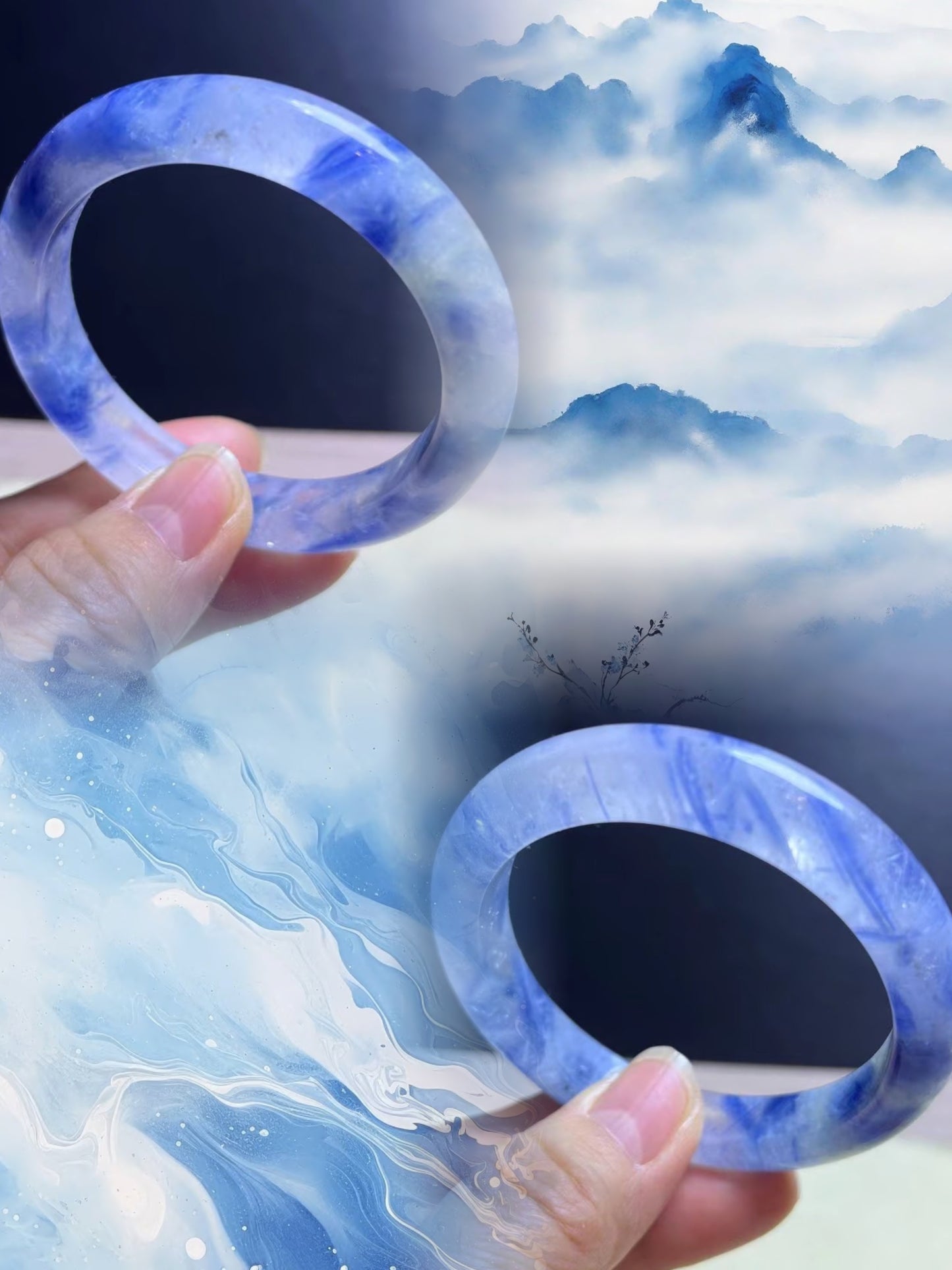 Natural Blue Kyanite Crystal Bracelet - Sky-White Icy Kyanite - 54.5mm Inner Diameter
