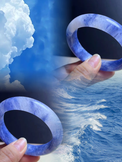 Natural Blue Kyanite Crystal Bracelet - Sky-White Icy Kyanite - 57.5mm Inner Diameter