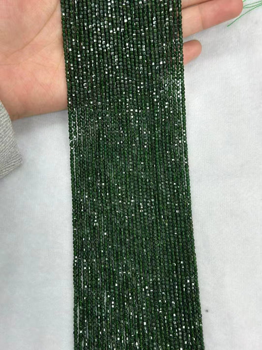 Manmade Sparking Green Golden Sandstone Faceted Sugar Cube Bead Strand 2-4mm