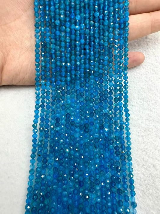 A+Quality Ocean Blue Color Round Faceted Blue Apetite Bead Strand|Stunning Sparking Crystal Beads For Jewelry Making