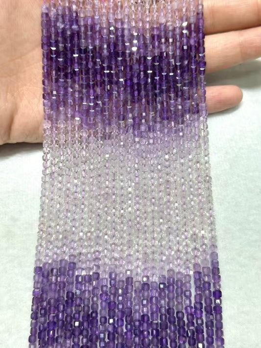 Sugar Cube Faceted Gradient Natural Lavender Amethyst Bead Strand |Stunning Sparking Crystal Beads For Jewelry Making