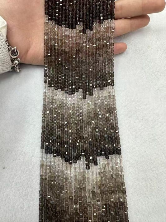 Gradient Sugar Cube Faceted Natural Smoky Quzrtz Bead Strand||Stunning Sparking Crystal Beads For Jewelry Making