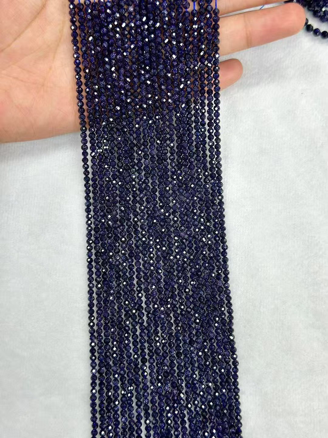 Manmade Sparking Blue Golden Sandstone Faceted Round Bead Strand 2.5-4mm