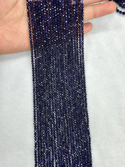 Manmade Sparking Blue Golden Sandstone Faceted Round Bead Strand 2.5-4mm
