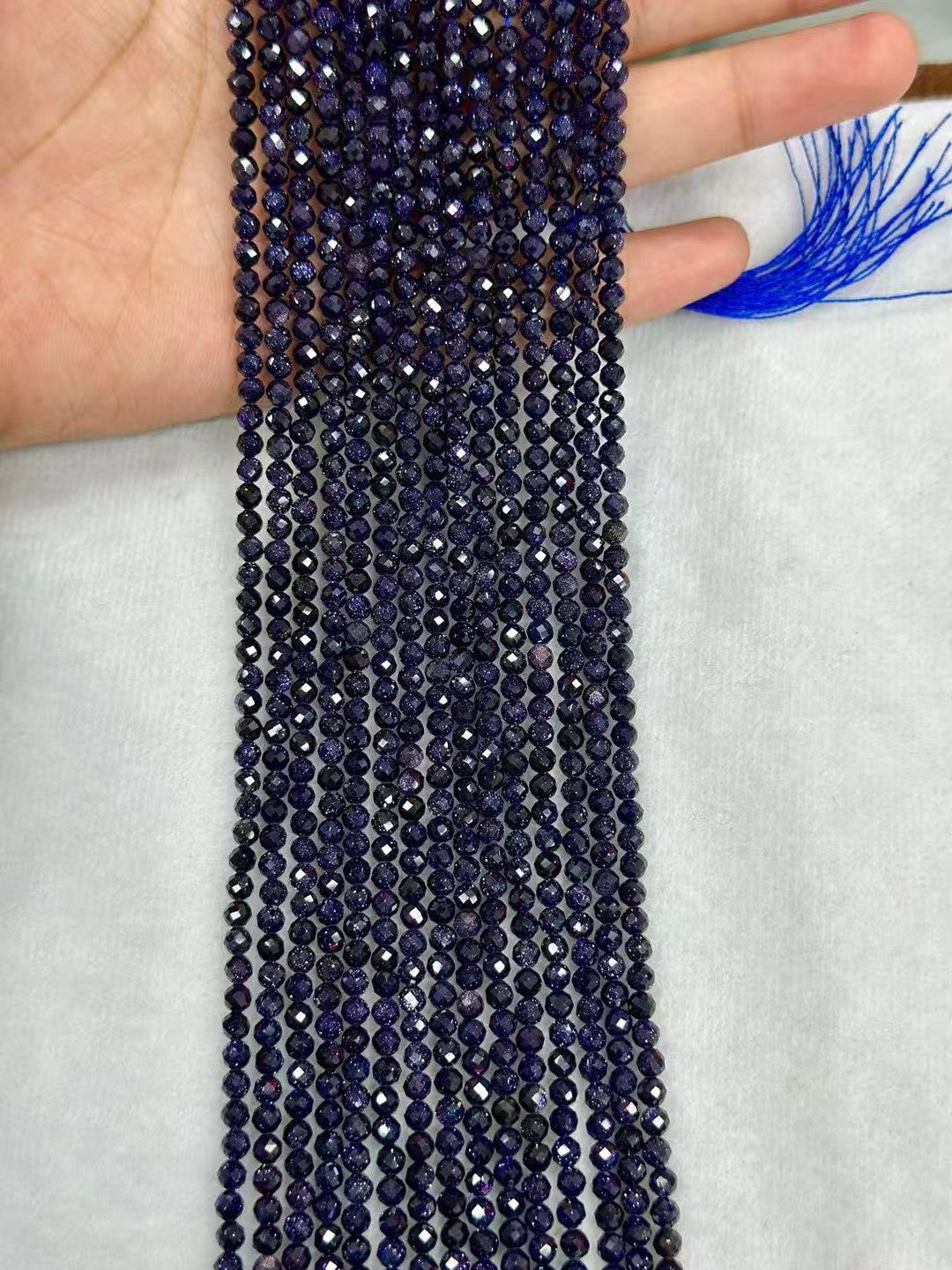 Manmade Sparking Blue Golden Sandstone Faceted Round Bead Strand 2.5-4mm