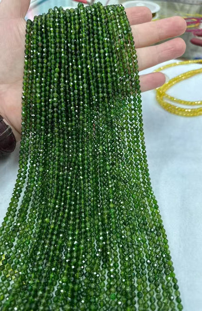 A+Quality Green Diopside Faceted Round Bead Strand|Stunning Sparking Crystal Beads For Jewelry Making