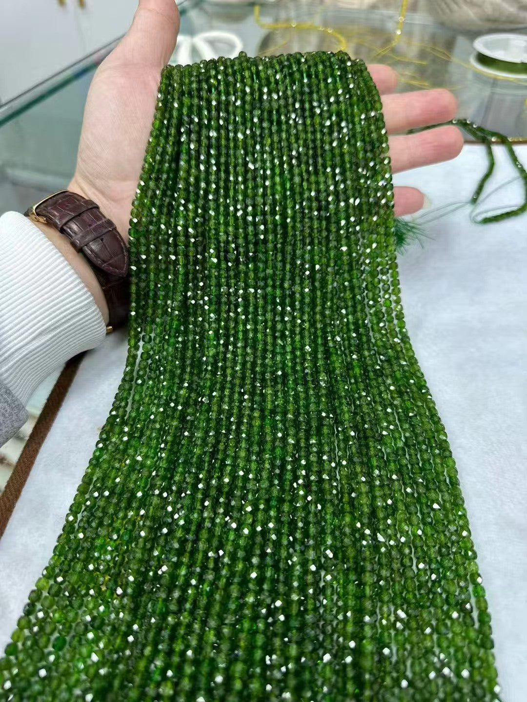 A+Quality Green Diopside Sugar Cube Faceted Bead Strand4mm|Stunning Sparking Crystal Beads For Jewelry Making