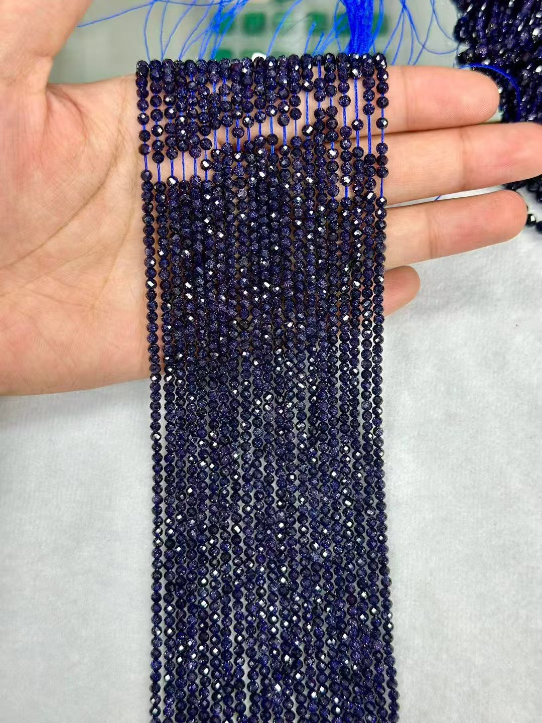 Manmade Sparking Blue Golden Sandstone Faceted Round Bead Strand 2.5-4mm