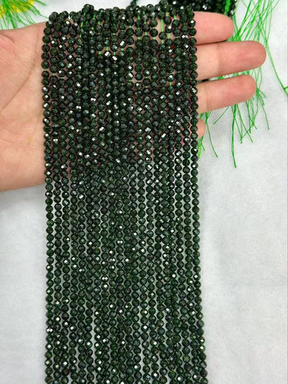 Manmade Sparking Green Golden Sandstone Faceted Round Bead Strand 2.5-4mm