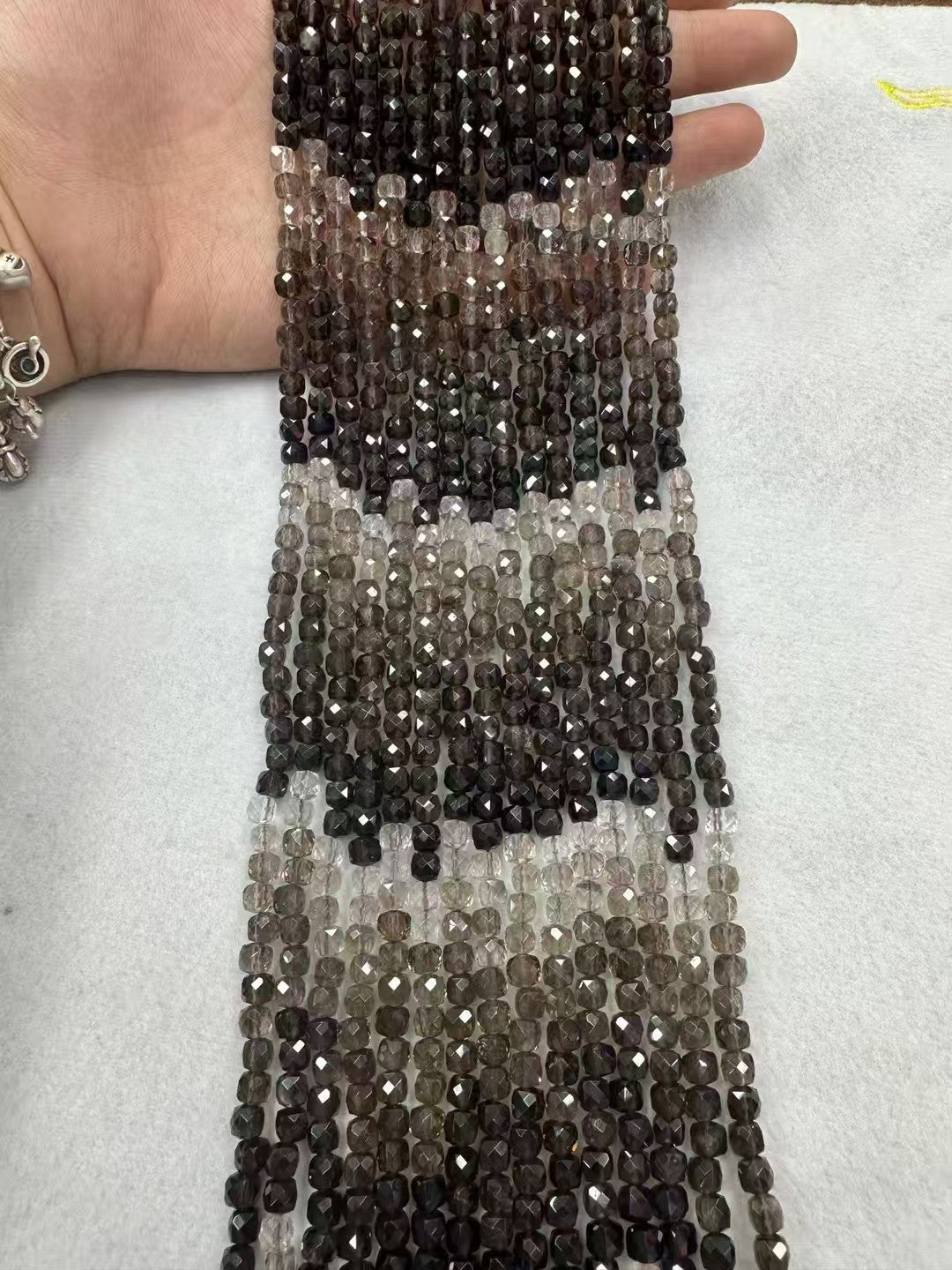 Gradient Sugar Cube Faceted Natural Smoky Quzrtz Bead Strand||Stunning Sparking Crystal Beads For Jewelry Making