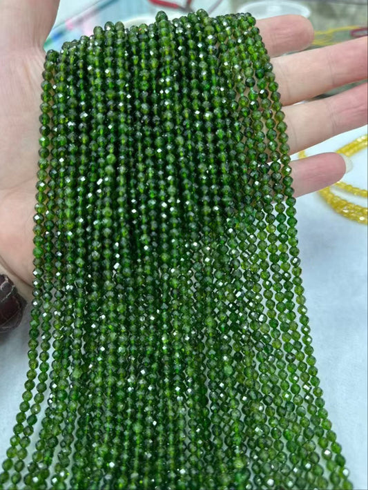 A+Quality Green Diopside Faceted Round Bead Strand|Stunning Sparking Crystal Beads For Jewelry Making